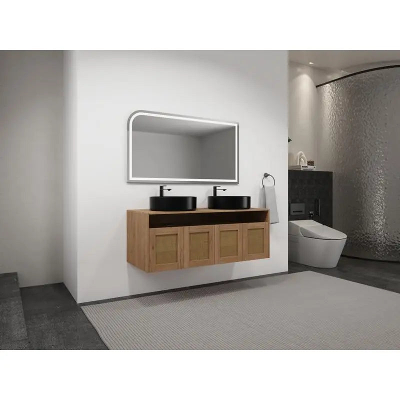 48" Bathroom Vanity with Black Ceramic Sink, 4 Soft Close Doors, Floating Design, Plywood Construction, Easy Assembly
