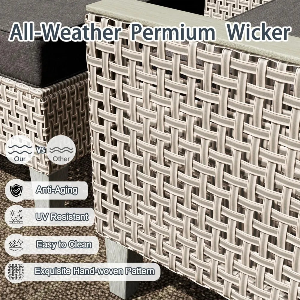 7 Piece Modern Rattan Modular Wicker Outdoor Sectional Sofa with Ottomans and Thick Cushions