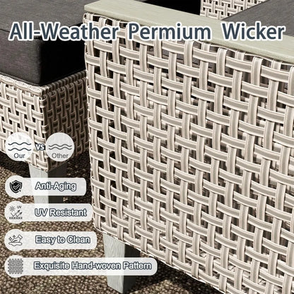 7 Piece Modern Rattan Modular Wicker Outdoor Sectional Sofa with Ottomans and Thick Cushions