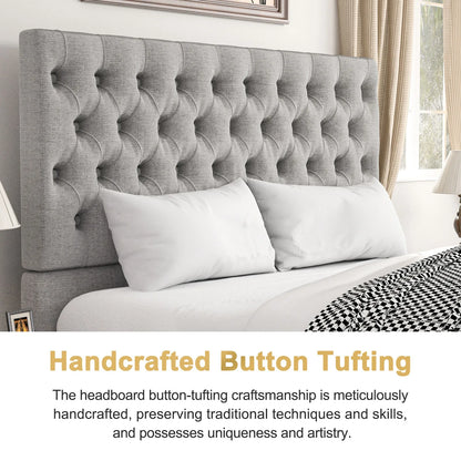 Upholstered Tufted Full Size  Body Bed with Wood Slats