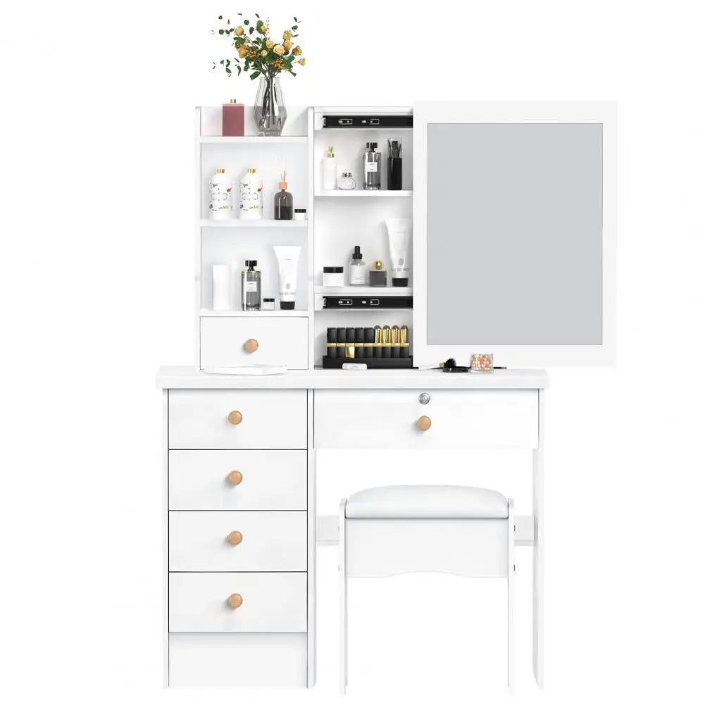 6 Drawers Makeup Vanity Desk with Sliding Mirror for Bedroom