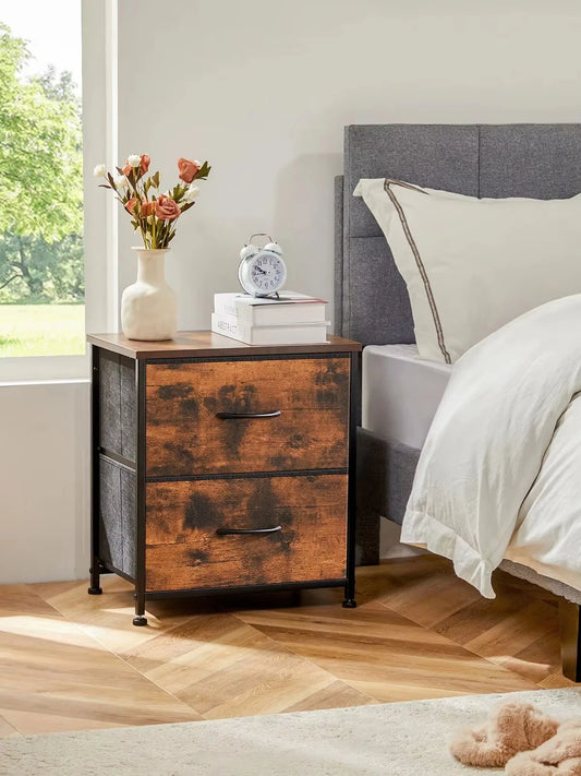 2 Fabric Drawers Cabinet Nightstand for Bedside, Coffee Table, Sofa, Tea Table, Storage, Closet, Chest, Clothes For Bedroom