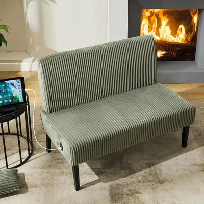 Small Velvet Comfy Armless Couch Loveseat with USB Port Sofa for Bedroom and Living Room