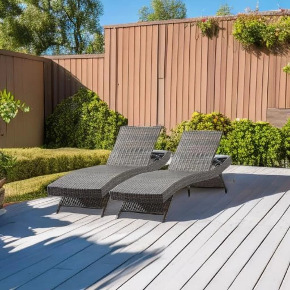 79'' Long Reclining Wicker/Rattan Chaise Lounge Set (Set of 2) for the Patio