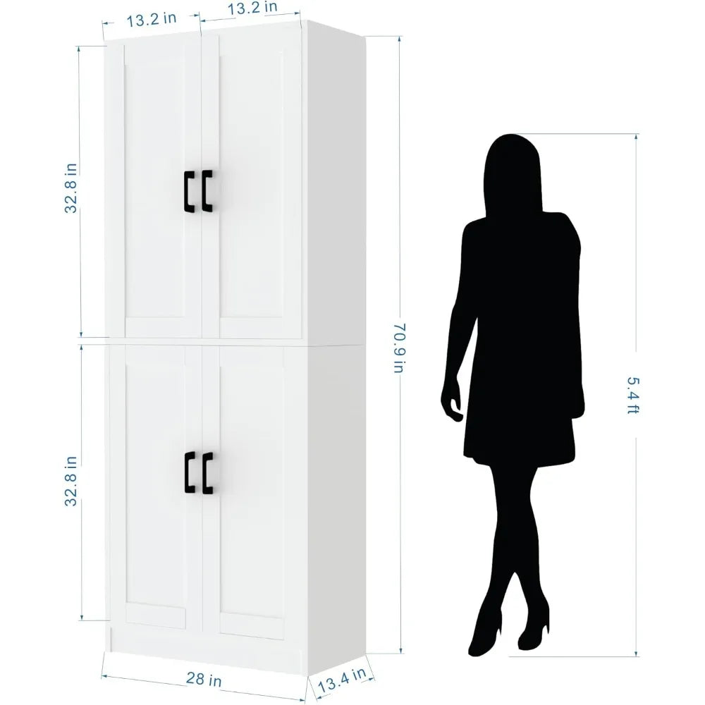 71" Tall Kitchen Pantry Cabinet with Doors, Hutch, Storage for Dining Room