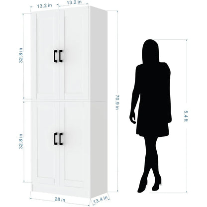 71" Tall Kitchen Pantry Cabinet with Doors, Hutch, Storage for Dining Room