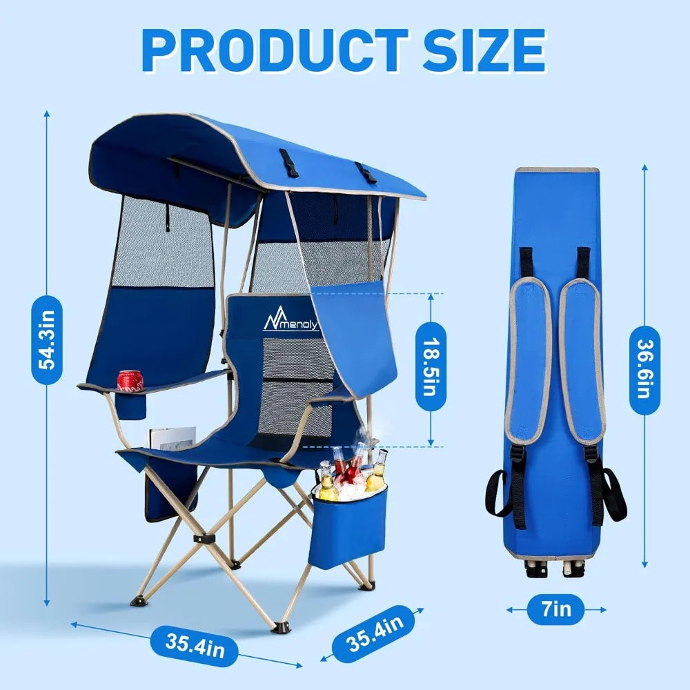Folding Camping Chair with Shade Canopy with  Cooler Bag for Outdoor Sports, Lawn Chairs