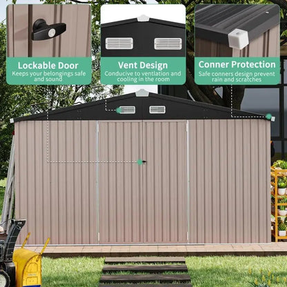 10X12 FT Outdoor Durable Waterproof Metal  Tools Storage Shed for Garden, Patio and Backyard.