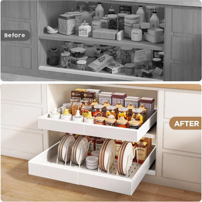 21" Deep Framed 4 Pack Pull Out Cabinet Organizer With Raising Pad, Expandable Slide Out Drawers For Kitchen