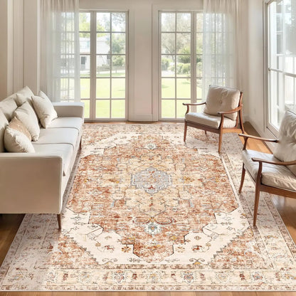 4'x6' Washable Vintage Distressed Turmeric Area Rug for Living Room or Bedroom