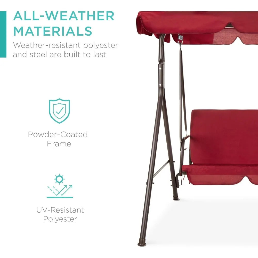 2-Person Outdoor Hanging Glider Porch Swing for Garden, Poolside, Backyard w/Convertible