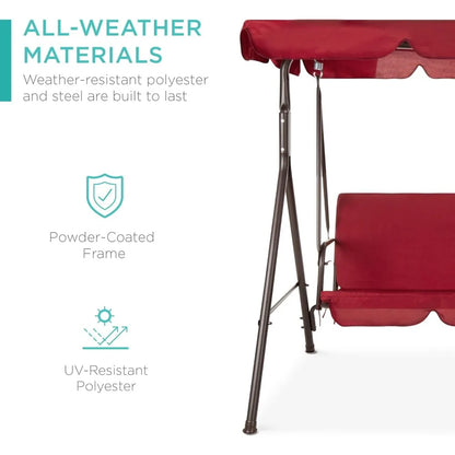 2-Person Outdoor Hanging Glider Porch Swing for Garden, Poolside, Backyard w/Convertible