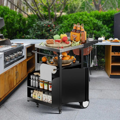 Outdoor Grill Cart with Storage, Movable Modular BBQ Cart, Waterproof Patio Kitchen Island with Hooks and Spice Rack