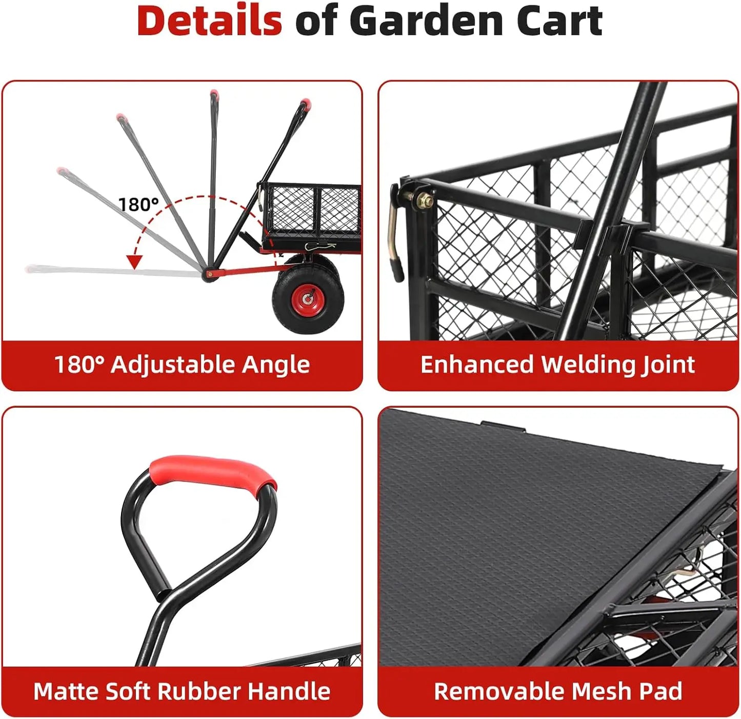 Heavy Duty Steel Garden Dump Cart Metal Garden Wagon with Removable Mesh Sides Utility  and Rotating Handle