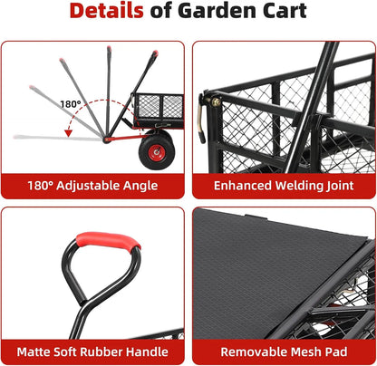Heavy Duty Steel Garden Dump Cart Metal Garden Wagon with Removable Mesh Sides Utility  and Rotating Handle