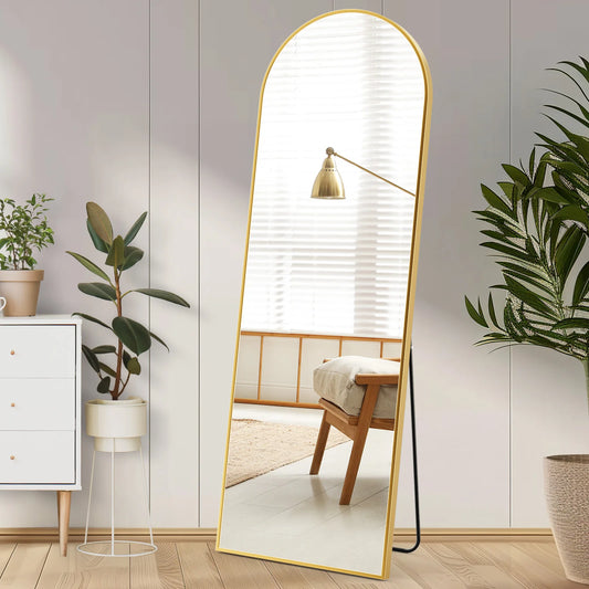 59"x16" Full Length Arched Right Angle Sturdy Aluminum Alloy Frame Mirror with Stand for Living Room or Bedroom