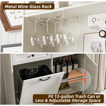 Freestanding  Wooden Tilt Out 13 Gallon Trash Can with Adjustable Shelves and 2 Hideaway Drawers