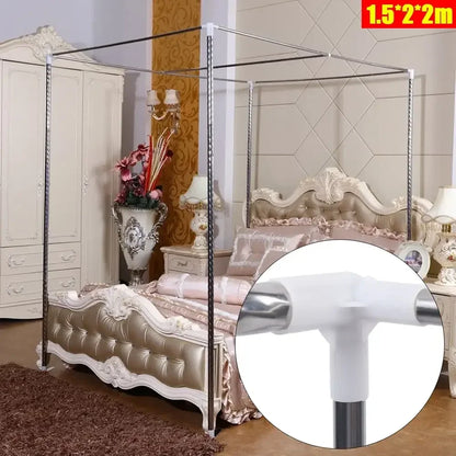 Queen Size Stainless Steel Bedding Canopy Frame with Detachable Mosquito Net for 4 Corner Bed