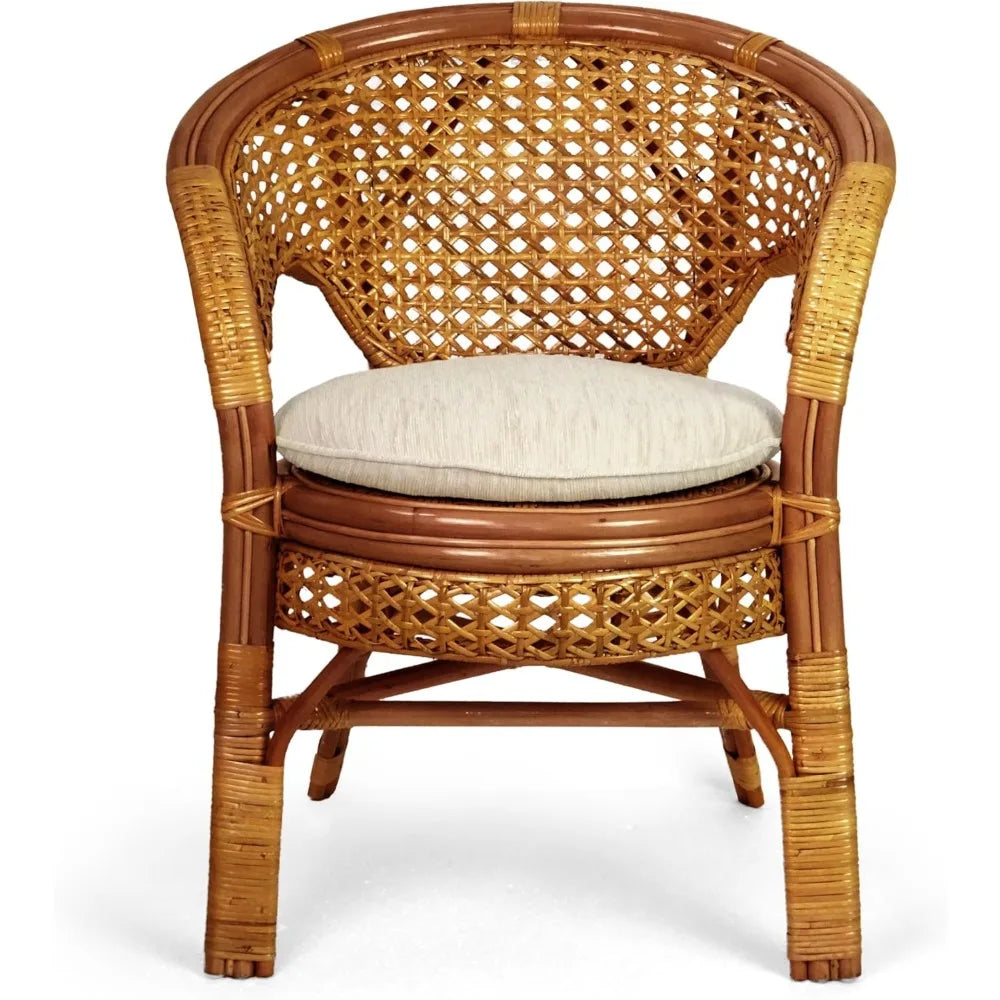 Set of 2 Pelangi Handmade Rattan Dining Wicker Chairs Colonial Color w/Cream Cushion