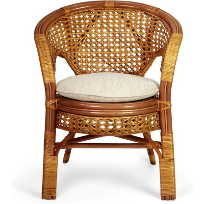 Set of 2 Pelangi Handmade Rattan Dining Wicker Chairs Colonial Color w/Cream Cushion