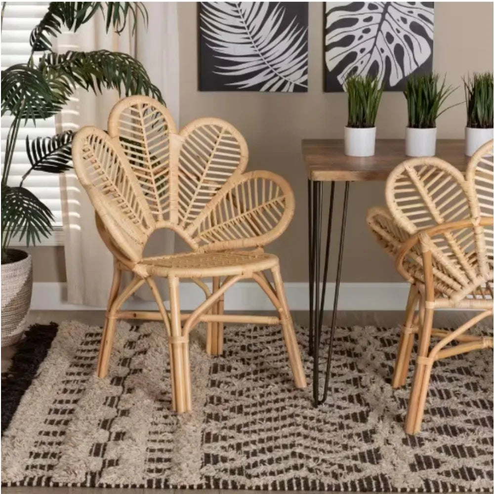 Natural Brown Rattan Accent Side Chair for Patio, Backyard,Pool, Indoor Companion