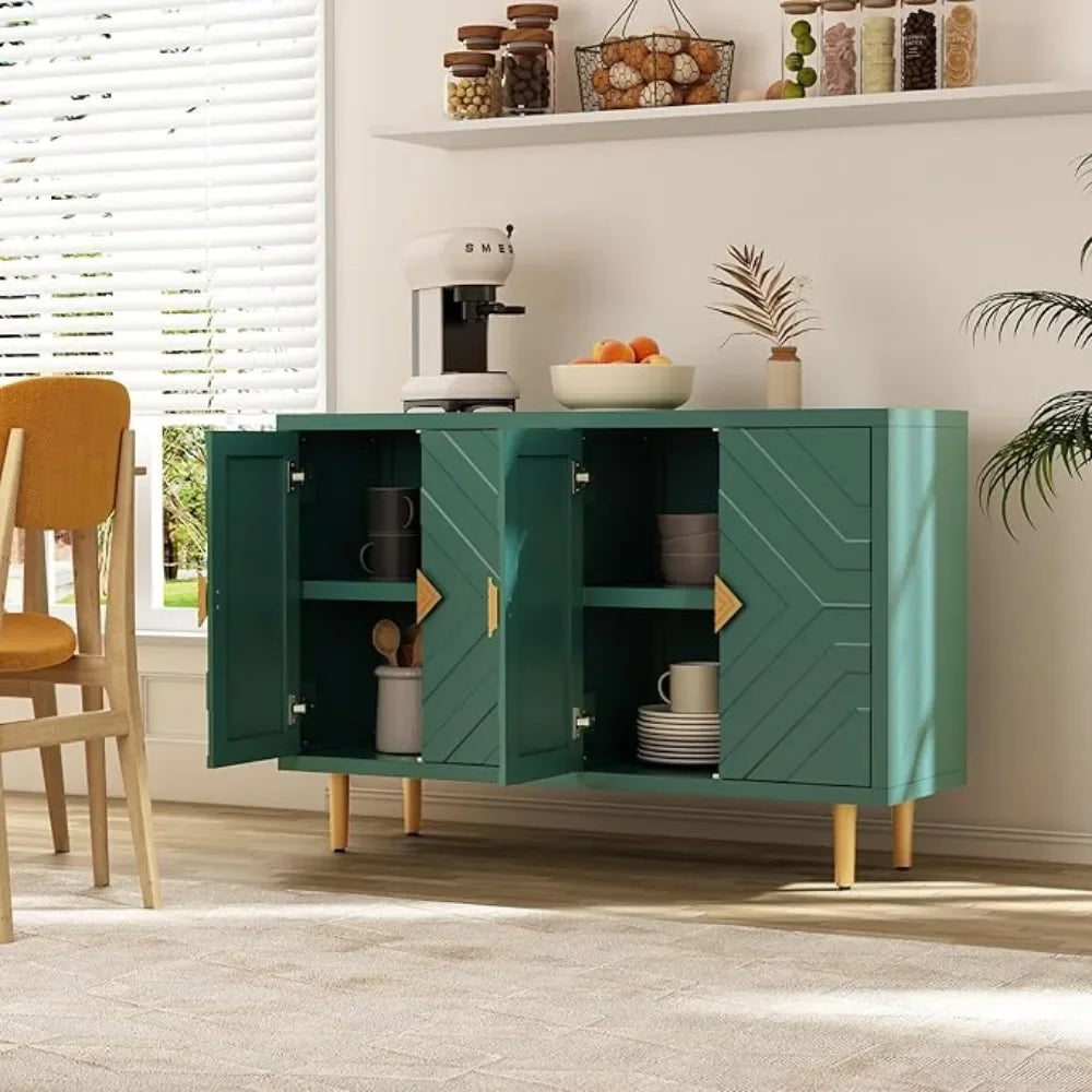 48" Accent Cabinet with 4 Doors and Shelves, Modern Sideboard Buffet Cabinet with Decorative Embossed Pattern Doors