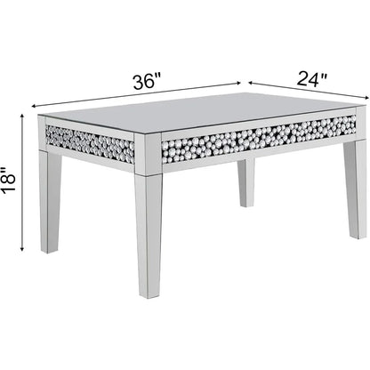 Mirrored Coffee Table, Silver Living Room Table with Cryatal Diamond Inlay, Modern Luxury Mirrored Furniture Tea Table