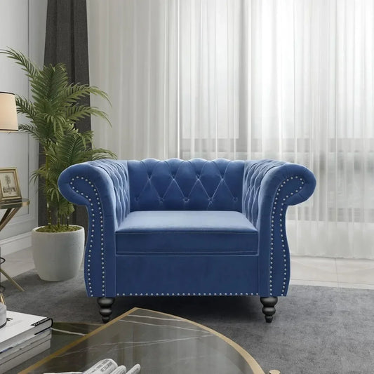 Modern Velvet Tufted Accent Sofa with Scroll Arms for Living Room