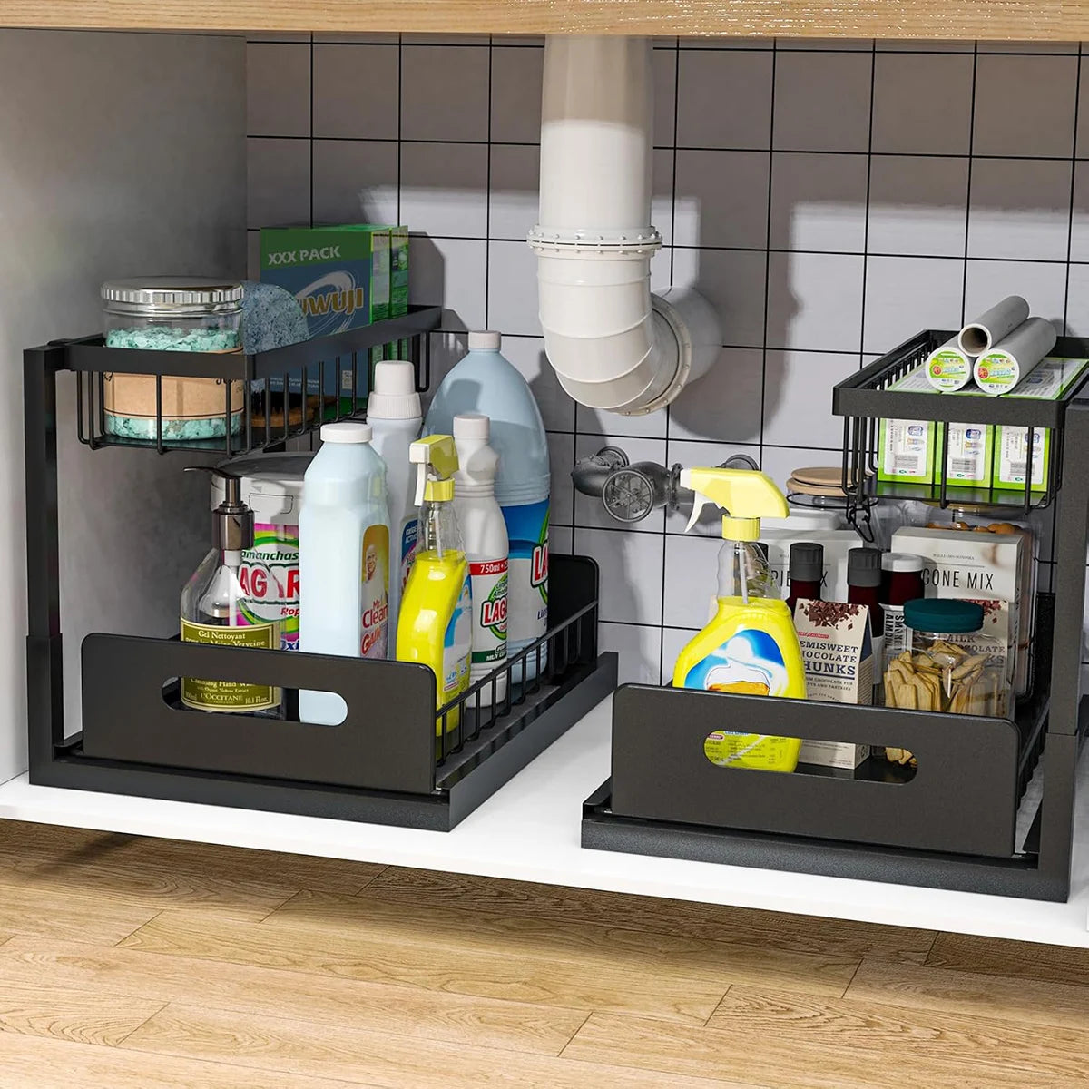 2 Pack Under Sink Pull Out Cabinet Organizer