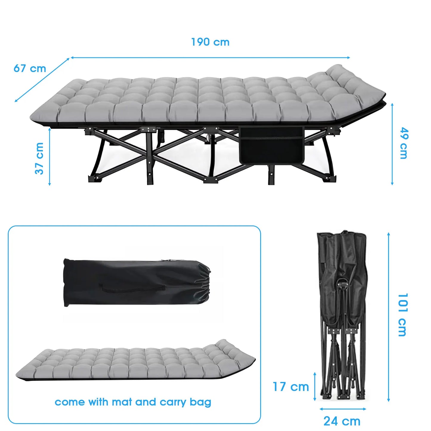 Portable Heavy Duty Folding Camping Cot/Bed for Adults Home Beach RV Noon Break 200KG Bearing