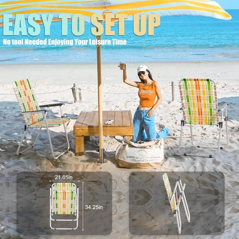 Set of 2 Foldable Metal Stable Steel Webbed Lawn Chairs  For Camping, Fishing, Beach