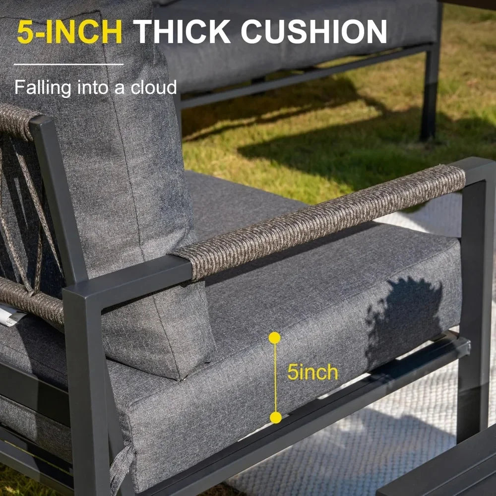 3 Pieces Outdoor Metal Frame Patio Set with 2 Armchairs and Side Table, or Single Sofa Set for Garden
