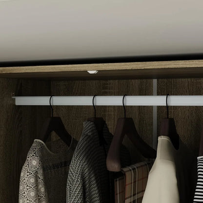 3-Door Rattan Wardrobe Armoire Closet with 3 Rattan Doors, 3 Drawers, Hanging Bar & 6 Shelves, Light Br
