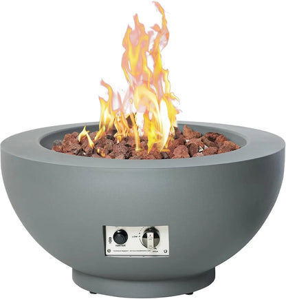 28-Inch Gas Fire Pit with Propane Tank Cover, 50,000 BTU Round Table, Pre-Attached 10FT Propane Hose, Gray