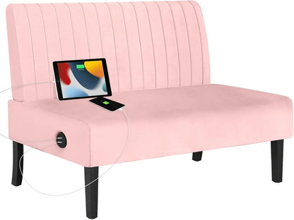 Small Velvet Comfy Armless Couch Loveseat with USB Port Sofa for Bedroom and Living Room