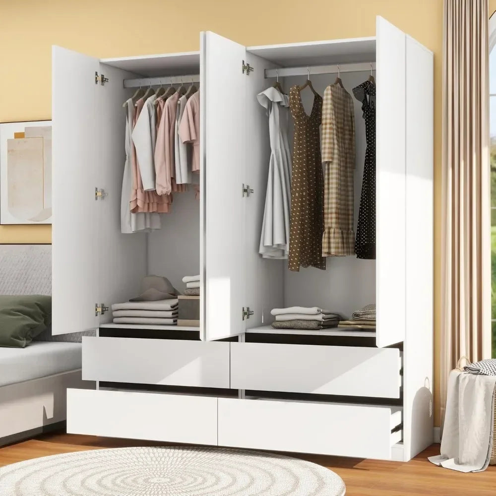 75" White Wooden Wardrobe with Drawers and Doors