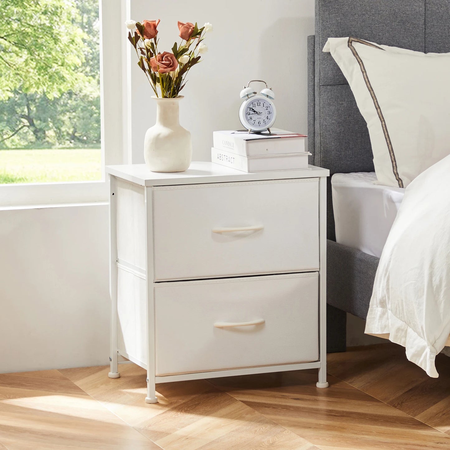 2 Fabric Drawers Cabinet Nightstand for Bedside, Coffee Table, Sofa, Tea Table, Storage, Closet, Chest, Clothes For Bedroom