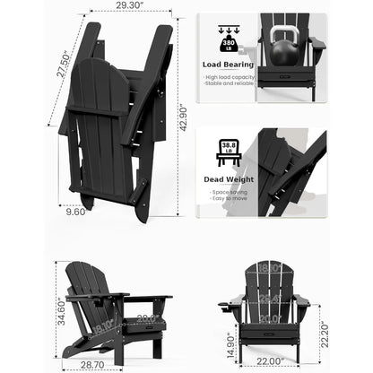 Folding Adirondack Outdoor Patio Weather Resistant Chair for Patio, Outside, Deck, Backyard