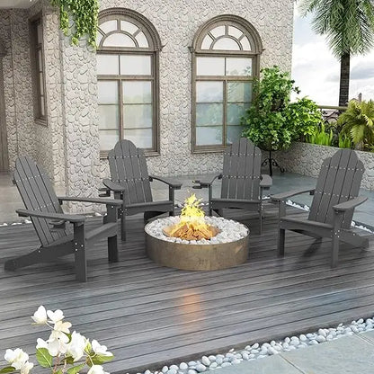 Modern Outdoors HDPS Adirondack Plastic Chairs with Cup Holders Set of 4 and Fire Pit Weather Resistant for Patio.