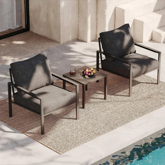 3 Pieces Outdoor Metal Frame Patio Set with 2 Armchairs and Side Table, or Single Sofa Set for Garden