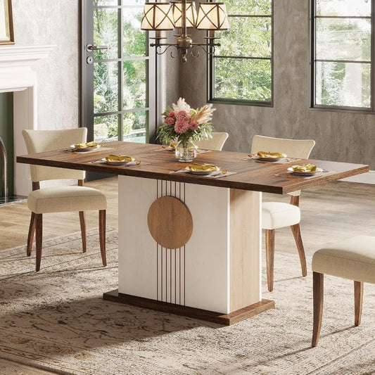 Rectangular Farmhouse Wood Dining Table for 4 to 6 People