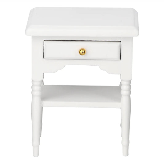White Mini Bedroom Furnishing Articles Wooden Bedside Table Model