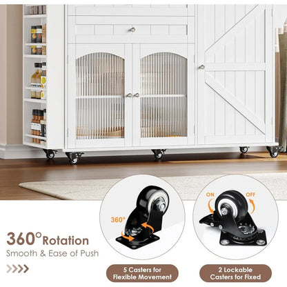 Rolling Kitchen Island on Wheels with Storage, Wood Drop Leaf Countertop and Spice Rack