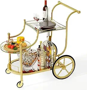 3-Tier Rolling Bar Cart with mirrored Shelves, 4 Wheels for Mobile Beverage & Wine in the Kitchen, Dining Room or Living Room