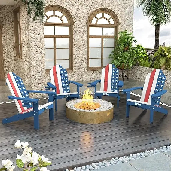 Modern Outdoors HDPS Adirondack Plastic Chairs with Cup Holders Set of 4 and Fire Pit Weather Resistant for Patio.