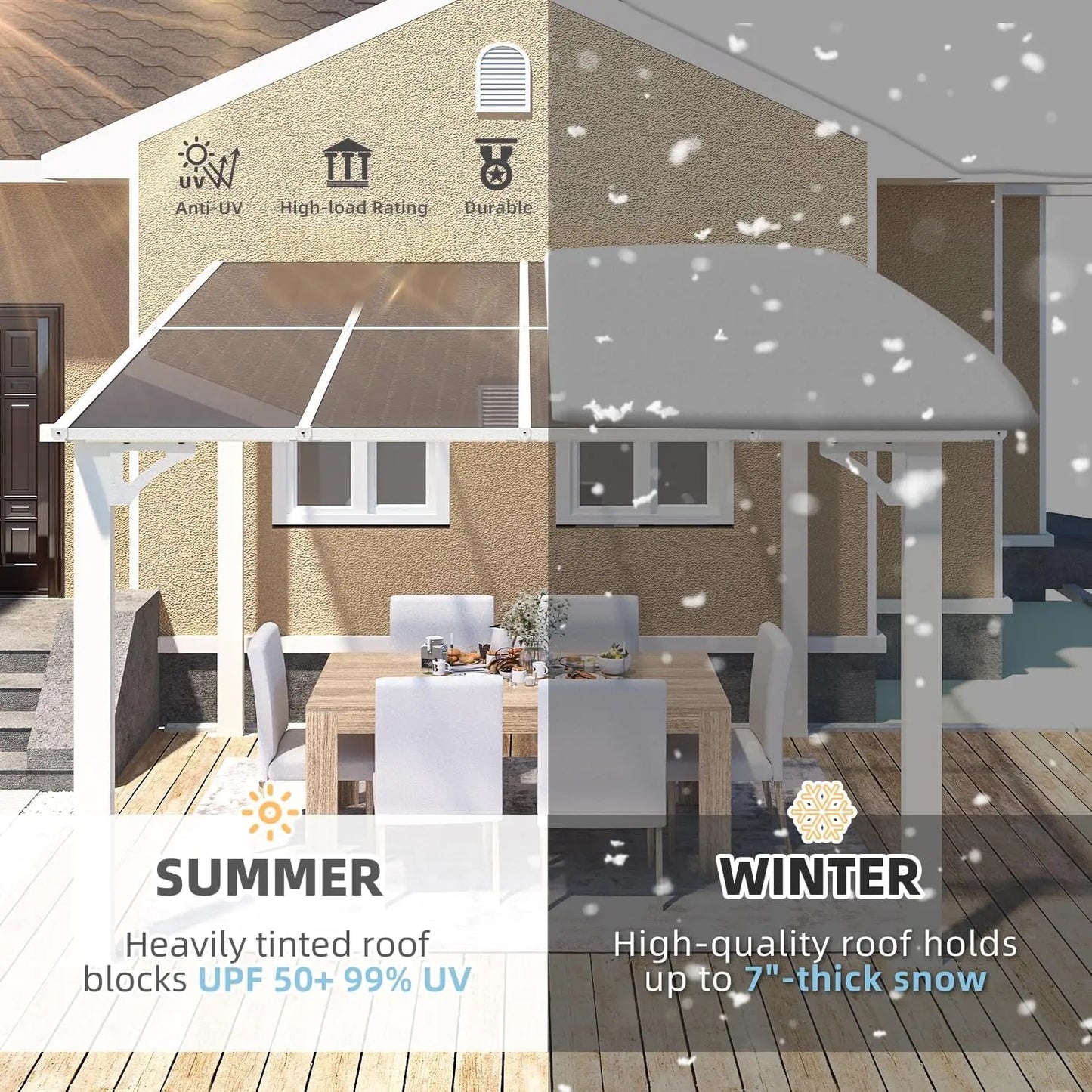 8' x 8' Pergola Gazebo in White, Small Wall Mounted Pergolas and Gazebos on Clearance, Outdoor Patio Lean to Gazebo Metal