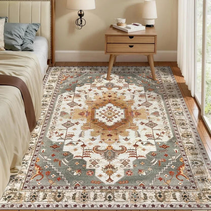 4'x6' Washable Vintage Distressed Turmeric Area Rug for Living Room or Bedroom