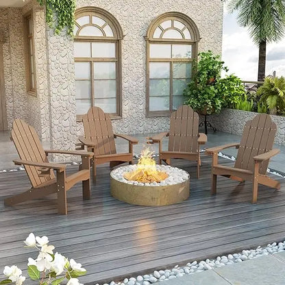 Modern Outdoors HDPS Adirondack Plastic Chairs with Cup Holders Set of 4 and Fire Pit Weather Resistant for Patio.