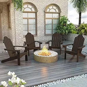 Modern Outdoors HDPS Adirondack Plastic Chairs with Cup Holders Set of 4 and Fire Pit Weather Resistant for Patio.