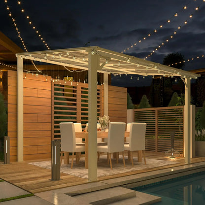 8' x 8' Pergola Gazebo in White, Small Wall Mounted Pergolas and Gazebos on Clearance, Outdoor Patio Lean to Gazebo Metal